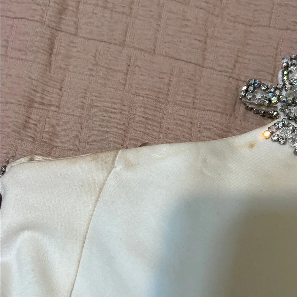 Sherri Hill White One Shoulder Dress with Silver Accents - Picture 5 of 9